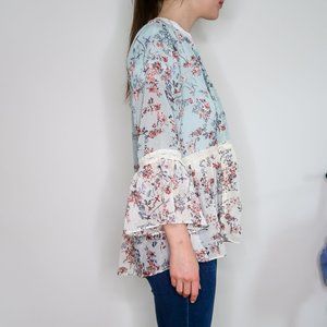 Mystree Blue & Beige Floral Long Sleeve Kimono S